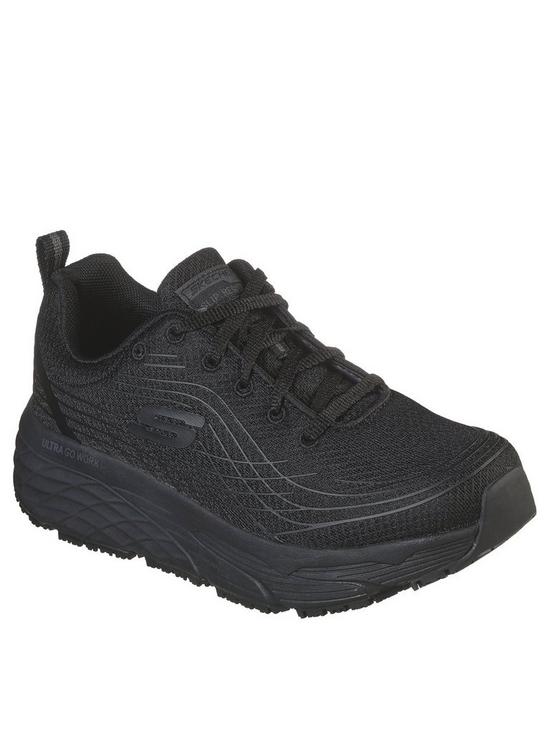 front image of skechers-haptic-printed-lace-up-max-cushioning-slip-resistant-outsole-trainer-black