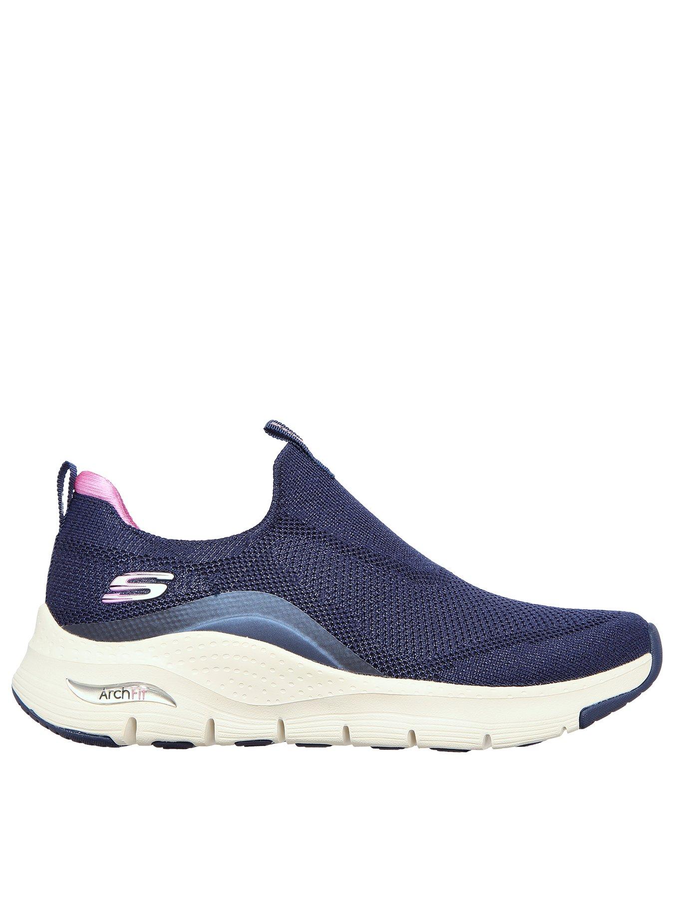 Women Arch Fit Engineered Knit Stretch Fit Slip-On Plimsoll - Navy/Purple