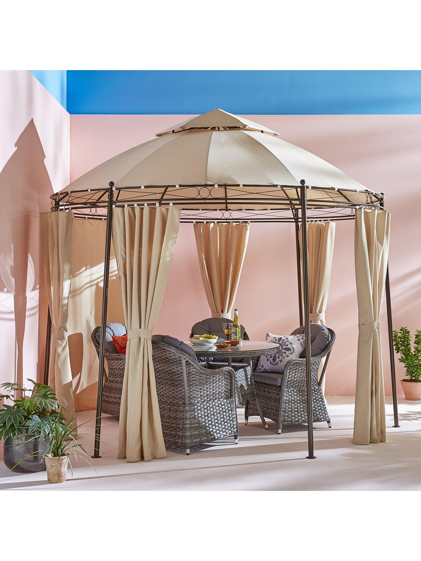 undefined 3m Round Steel Showerproof Gazebo With Sides - Sturdy Steel Frame