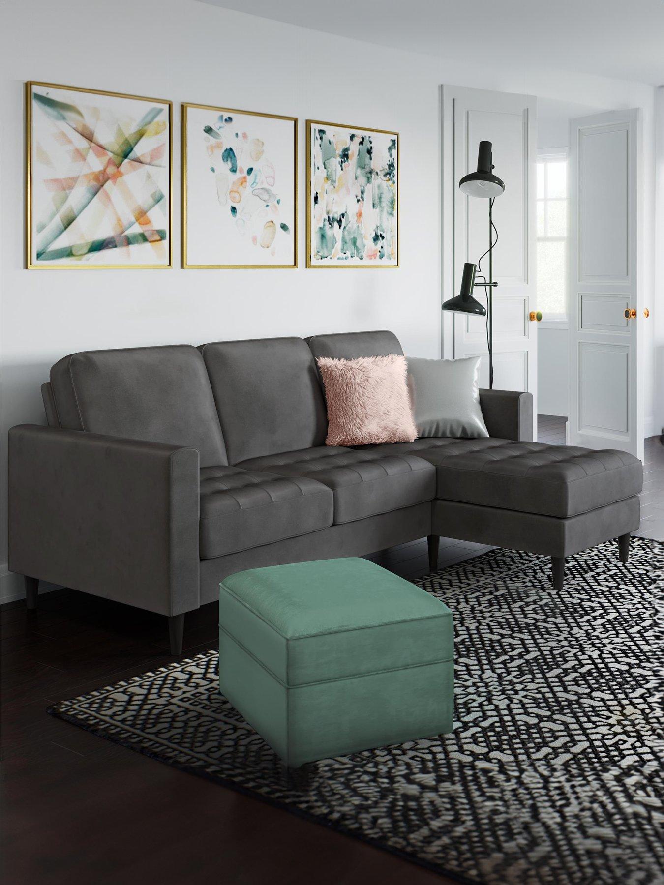 CosmoLiving by Cosmopolitan Strummer Velvet Corner Sofa - Left or Right Hand Side