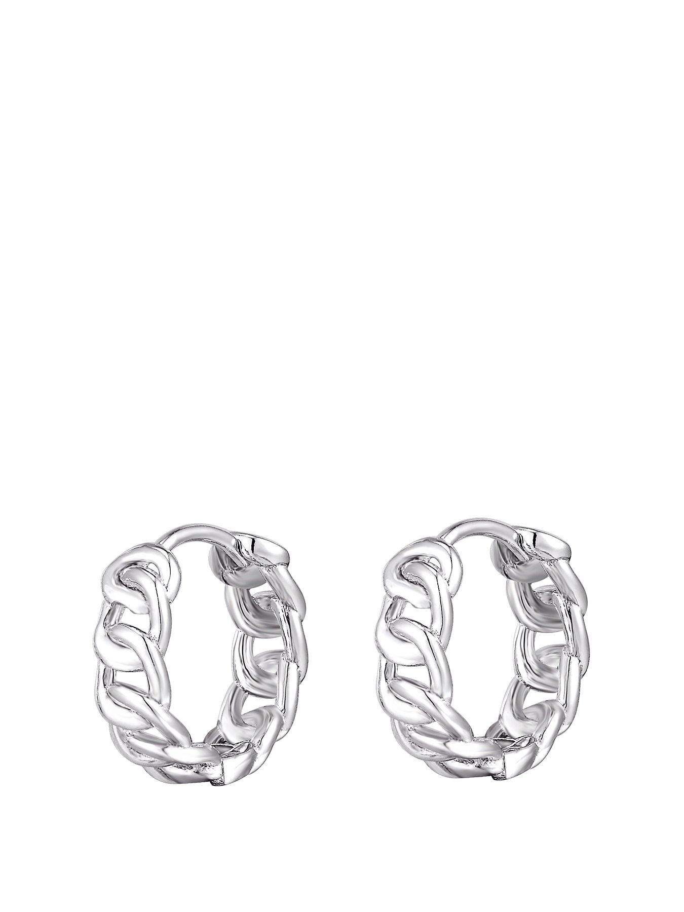 undefined Sterling Silver Interlinking Chain Style Huggie Hoop Earrings