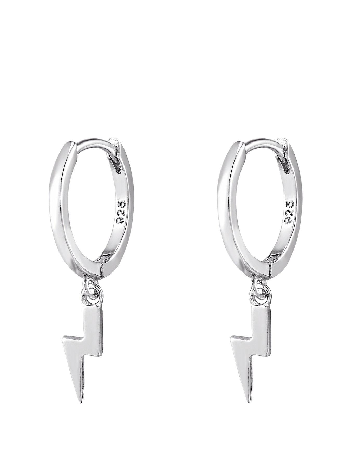 Product photograph of The Love Silver Collection Sterling Silver Lightning Bolt Huggie Earrings from very.co.uk