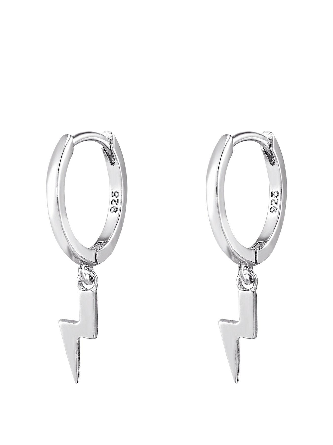 undefined Sterling Silver Lightning Bolt Huggie Earrings