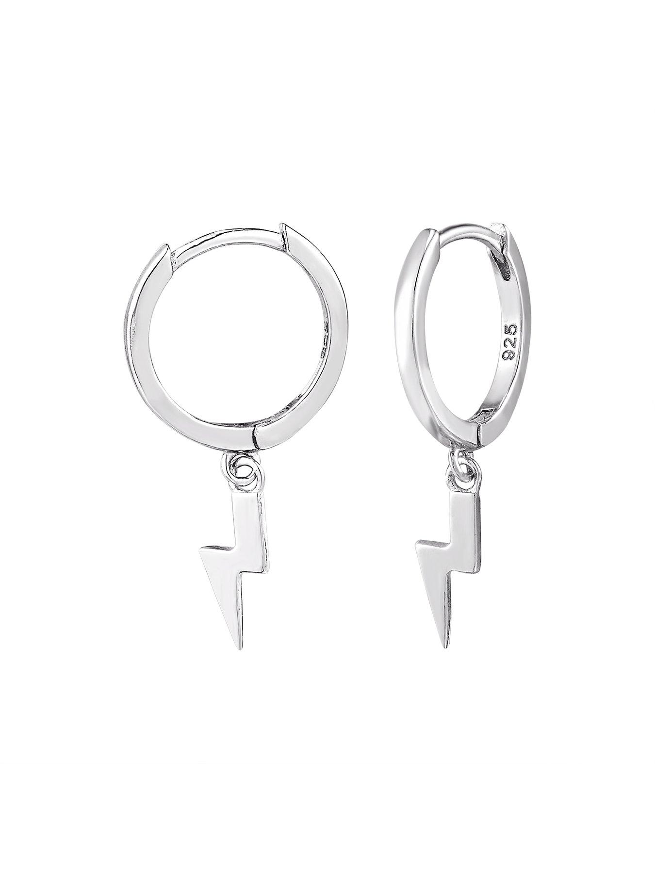 Image 2 of 4 of The Love Collection Sterling Silver Lightning Bolt Huggie Earrings