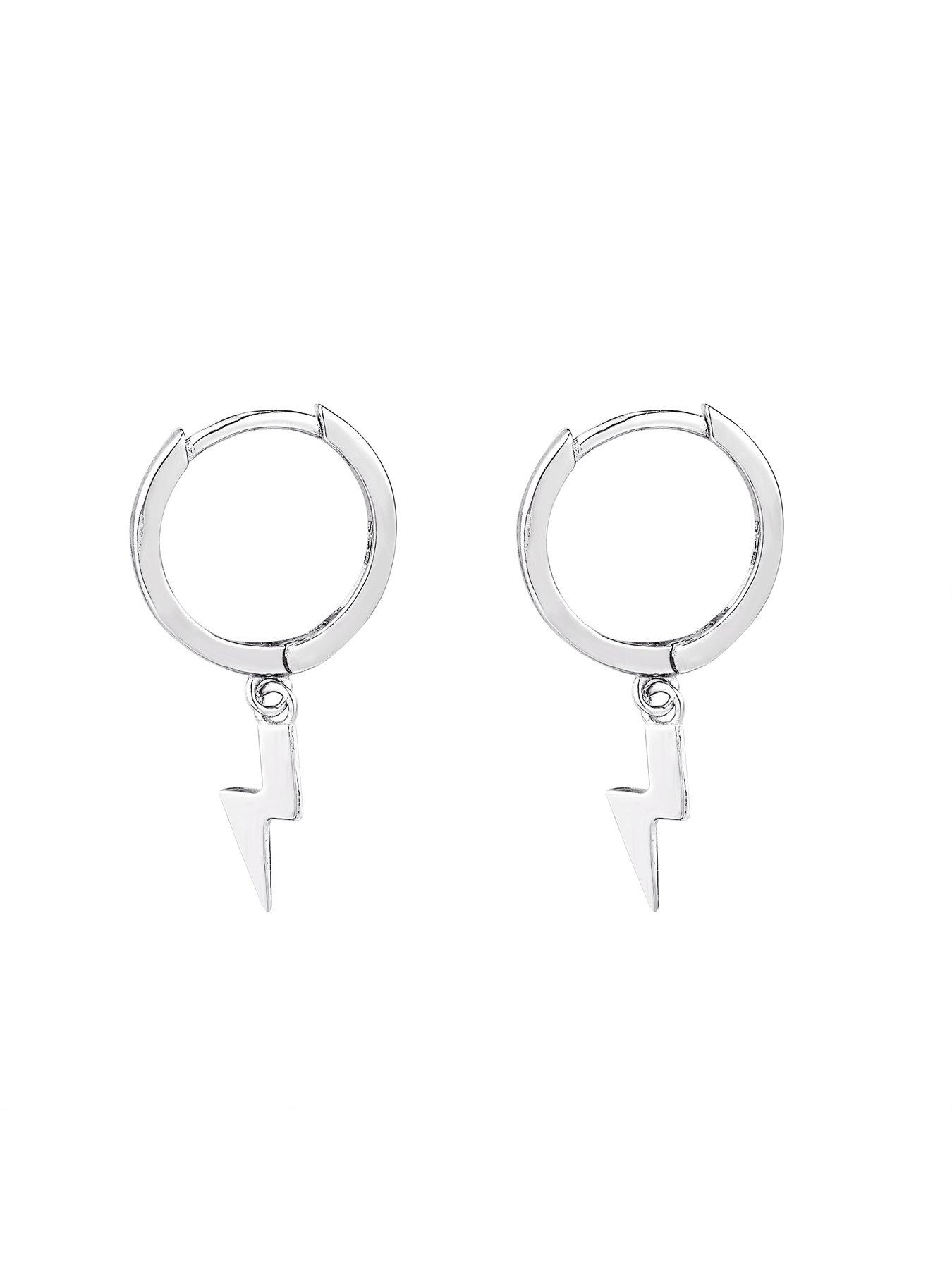 Image 3 of 4 of The Love Collection Sterling Silver Lightning Bolt Huggie Earrings