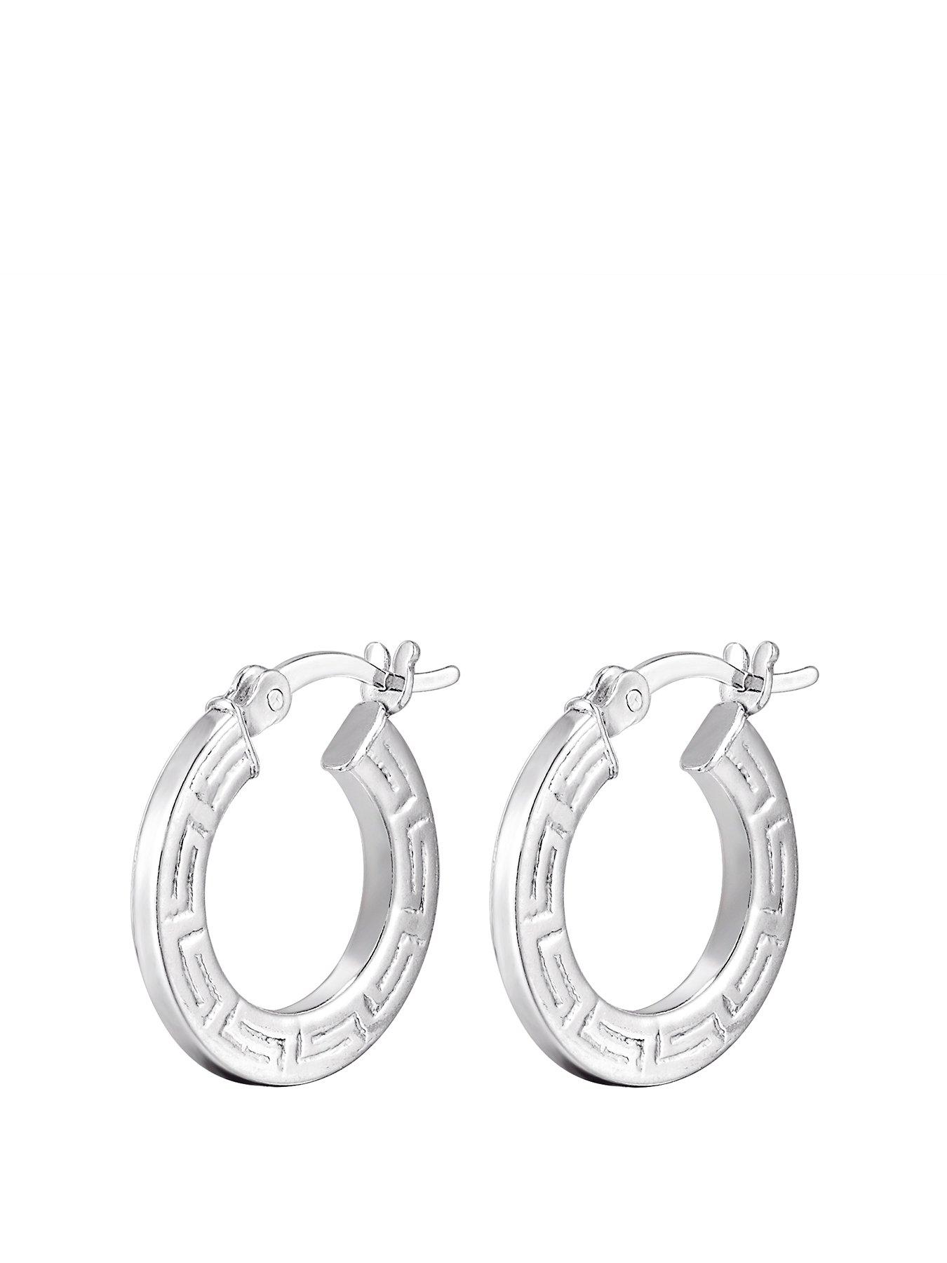 Product photograph of The Love Silver Collection Sterling Silver Greek Print Hoop Earrings from very.co.uk