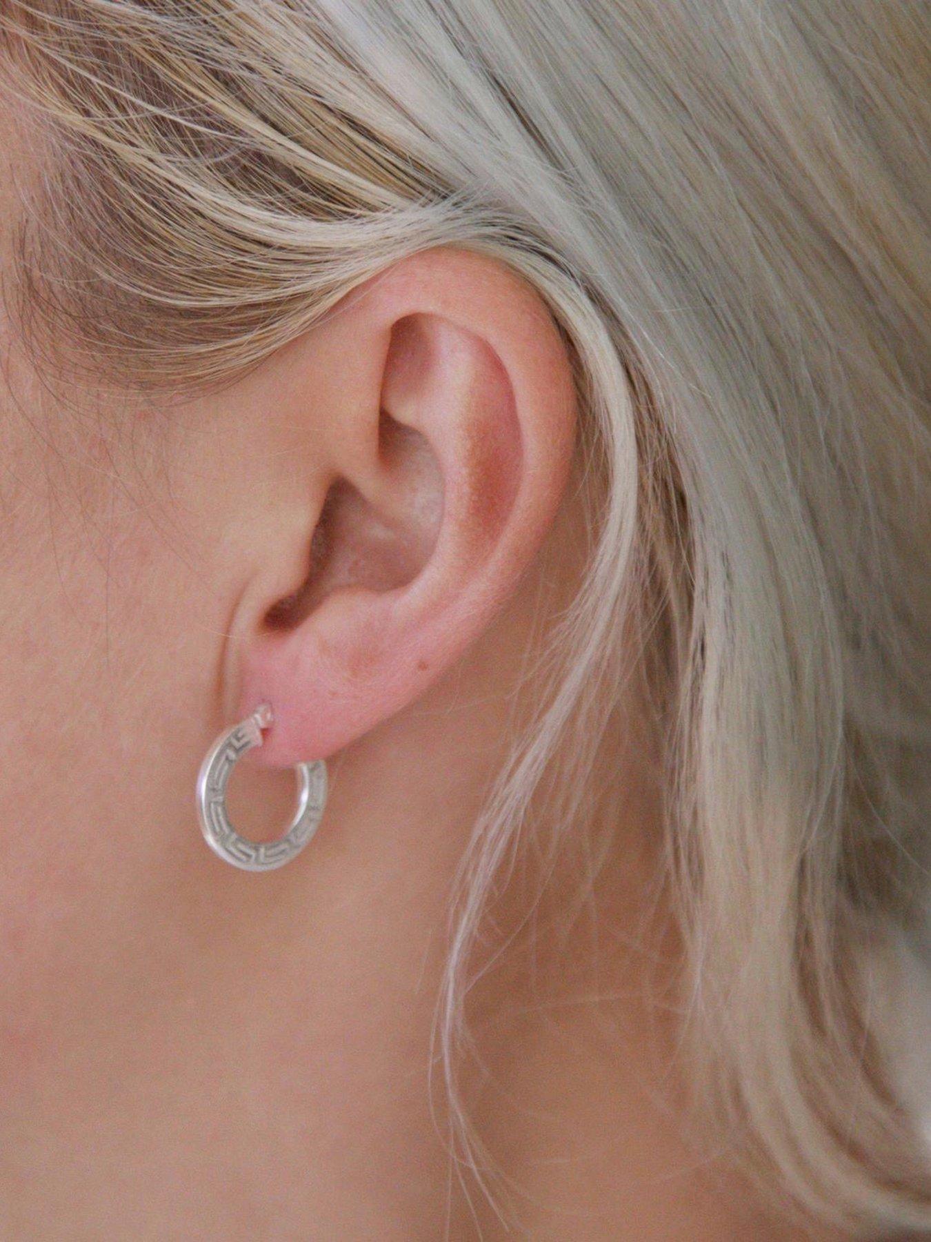 Image 2 of 5 of The Love Collection Sterling Silver Greek Print Hoop Earrings