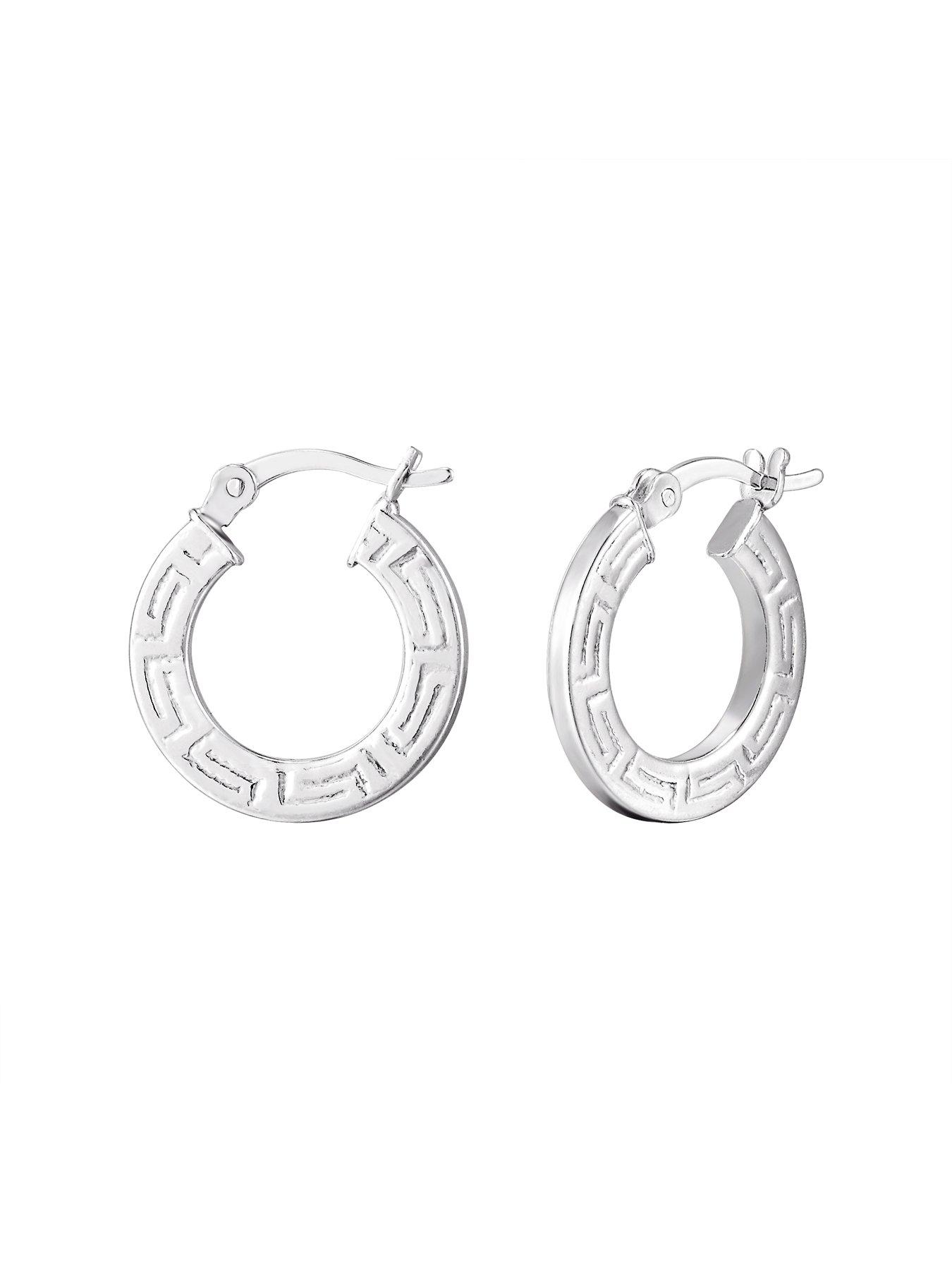 Image 3 of 5 of The Love Collection Sterling Silver Greek Print Hoop Earrings