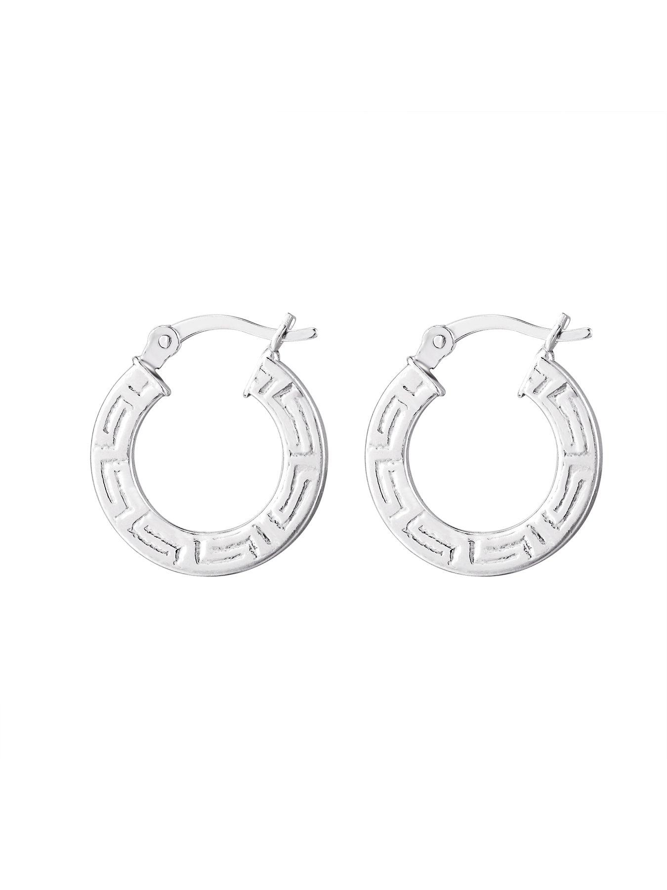 Image 4 of 5 of The Love Collection Sterling Silver Greek Print Hoop Earrings