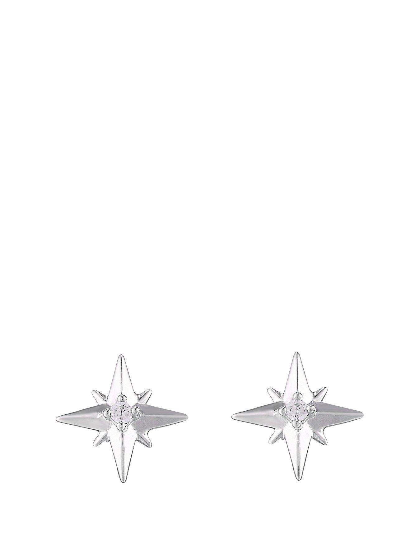 Product photograph of The Love Silver Collection Sterling Silver Cubic Zirconia North Star Stud Earrings from very.co.uk