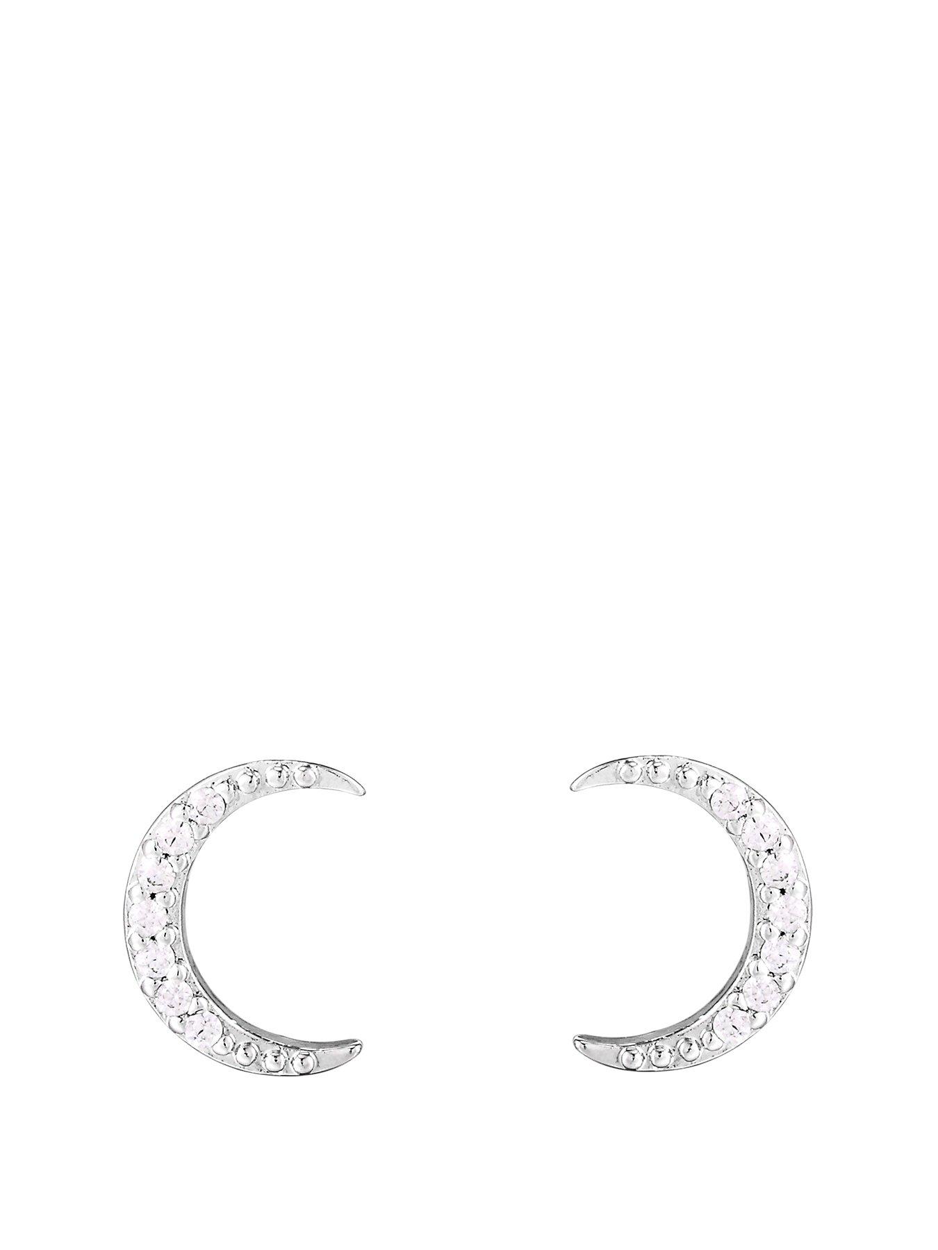 Product photograph of The Love Silver Collection Sterling Silver Cubic Zirconia Moon Stud Earrings from very.co.uk