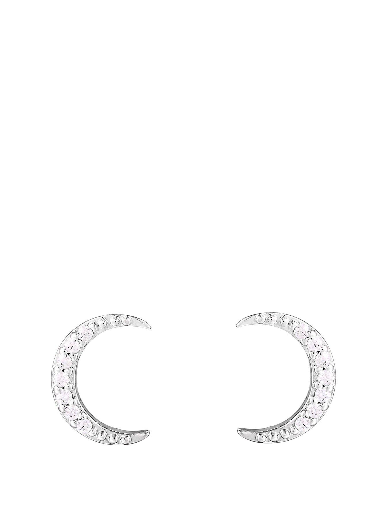 Image of The Love Collection Sterling Silver Cubic Zirconia Moon Stud Earrings