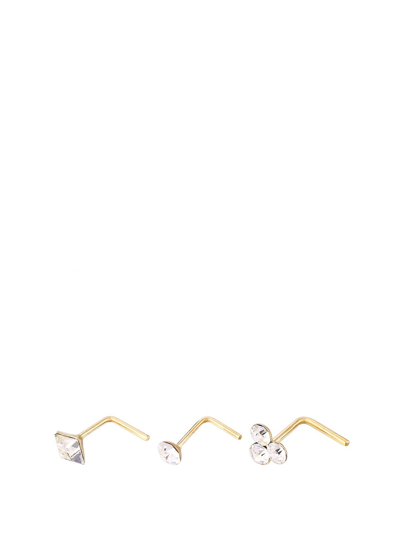 Product photograph of Love Gold 9ct Gold Cubic Zirconia Three Pack Nose Studs from very.co.uk