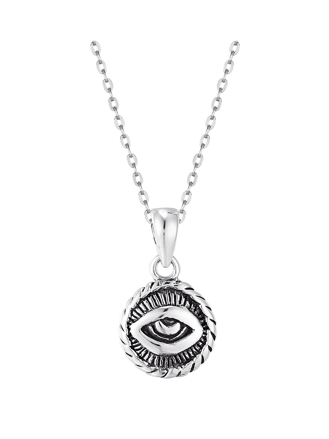 Product photograph of The Love Silver Collection Sterling Silver Evil Eye Pendant Necklace from very.co.uk