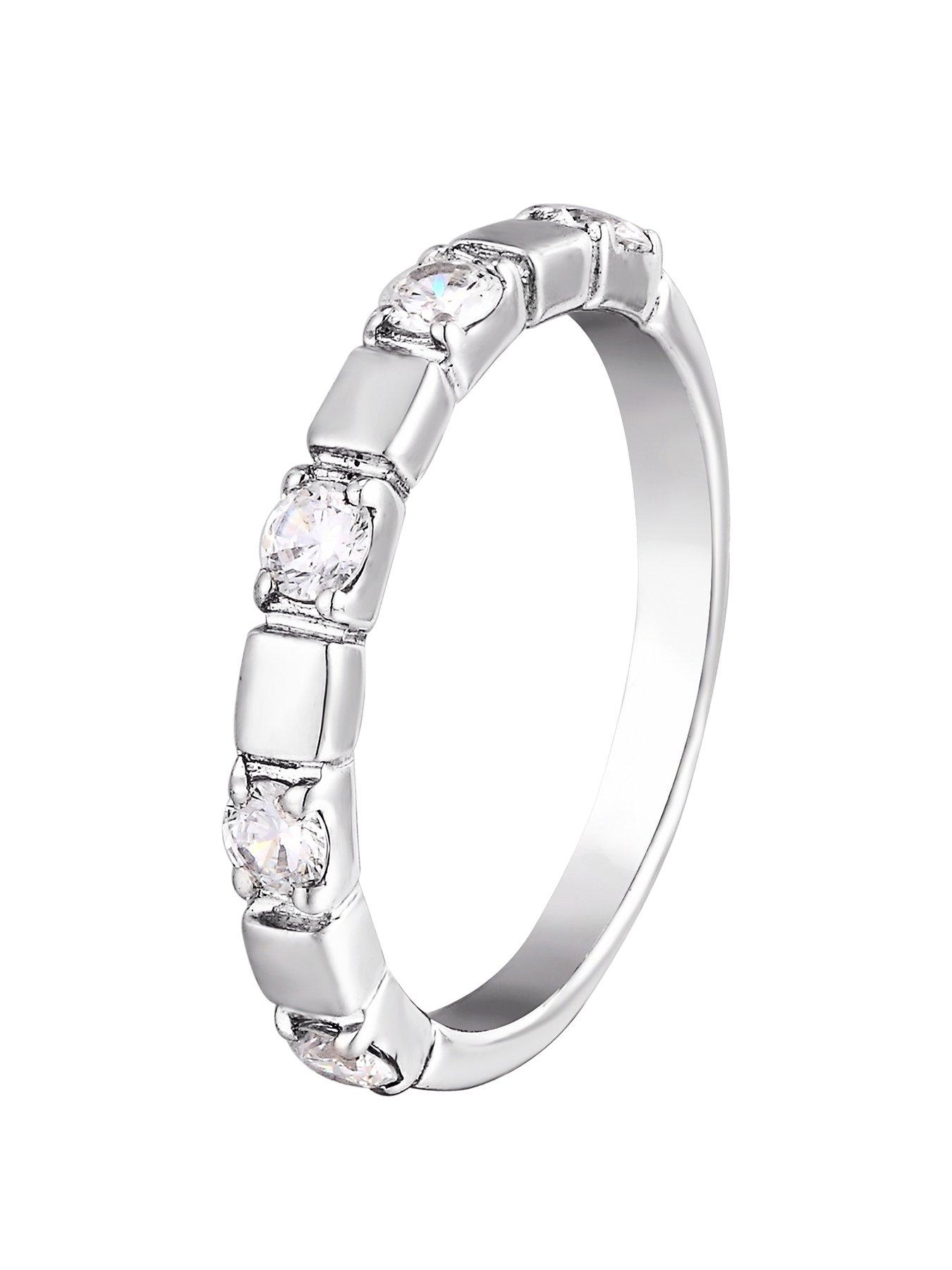 Product photograph of The Love Silver Collection Sterling Silver Five Stone Cubic Zirconia Band Ring from very.co.uk