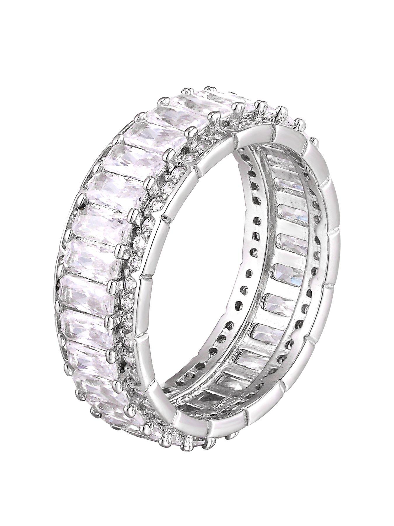 Product photograph of The Love Silver Collection Sterling Sliver Cubic Zirconia Baguette Stone Eternity Ring from very.co.uk