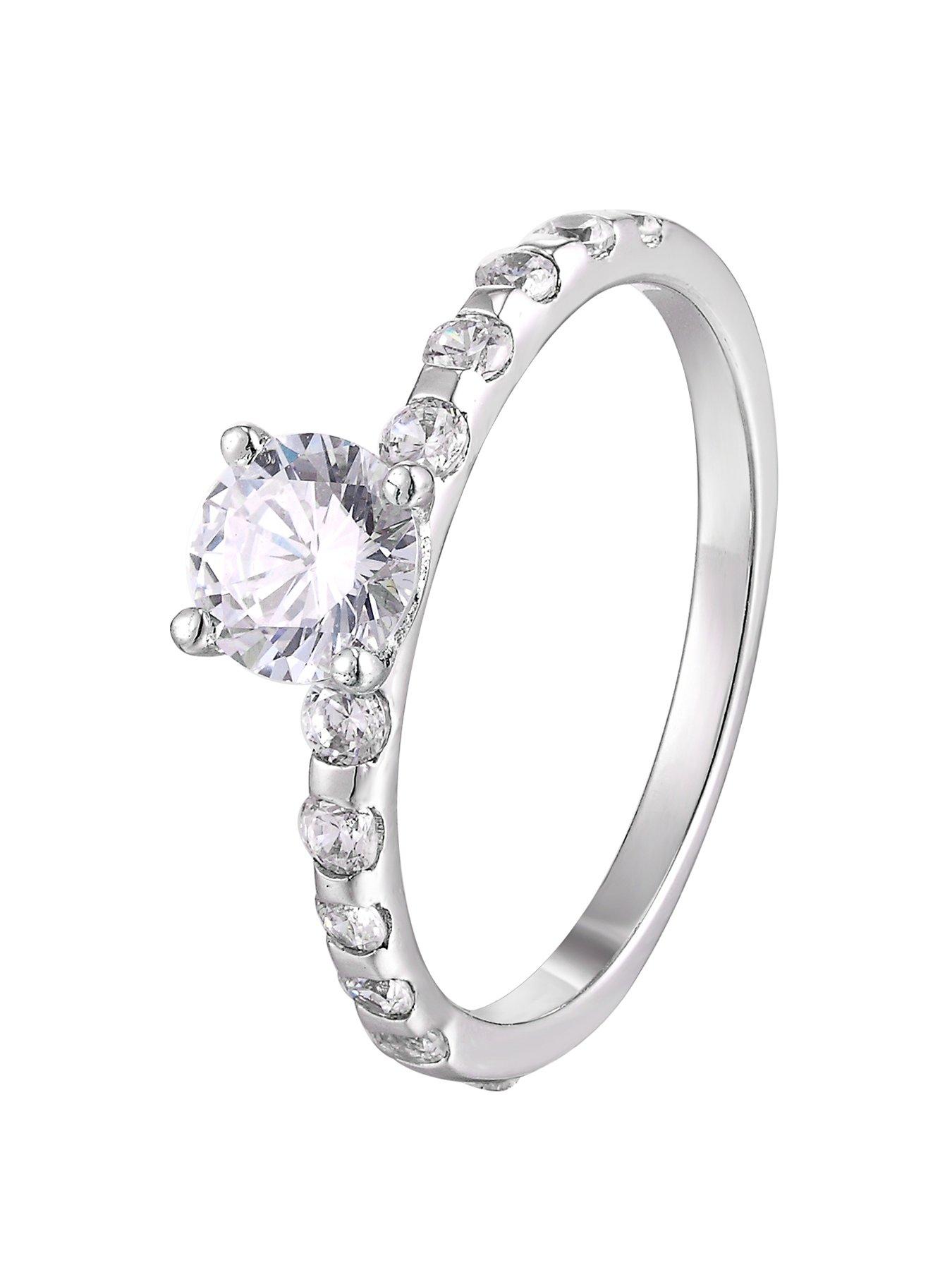 Product photograph of The Love Silver Collection Sterling Silver Cubic Zirconia Solitaire Ring With Set Shoulders from very.co.uk