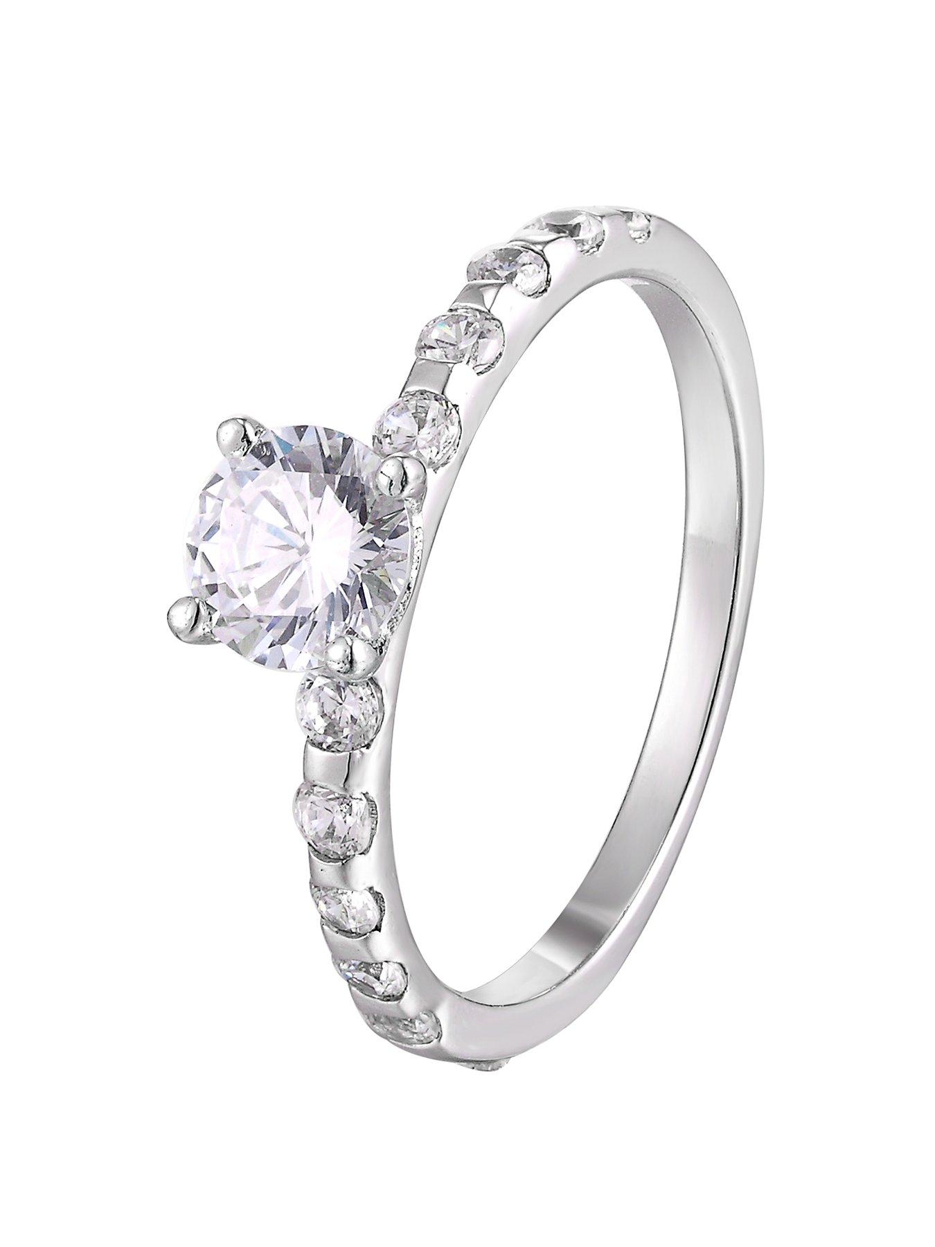 Product photograph of The Love Collection Sterling Silver Cubic Zirconia Solitaire Ring With Set Shoulders from very.co.uk