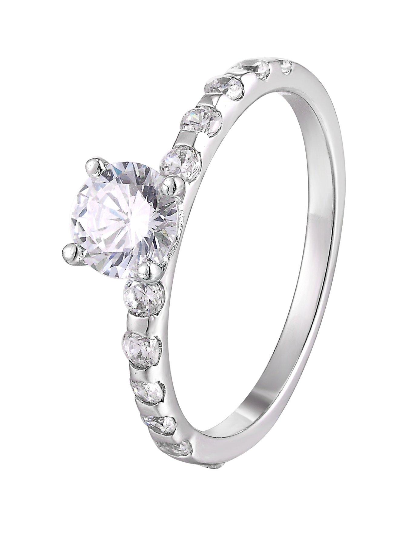 The Love Collection Sterling Silver Cubic Zirconia Solitaire Ring with Set Shoulders