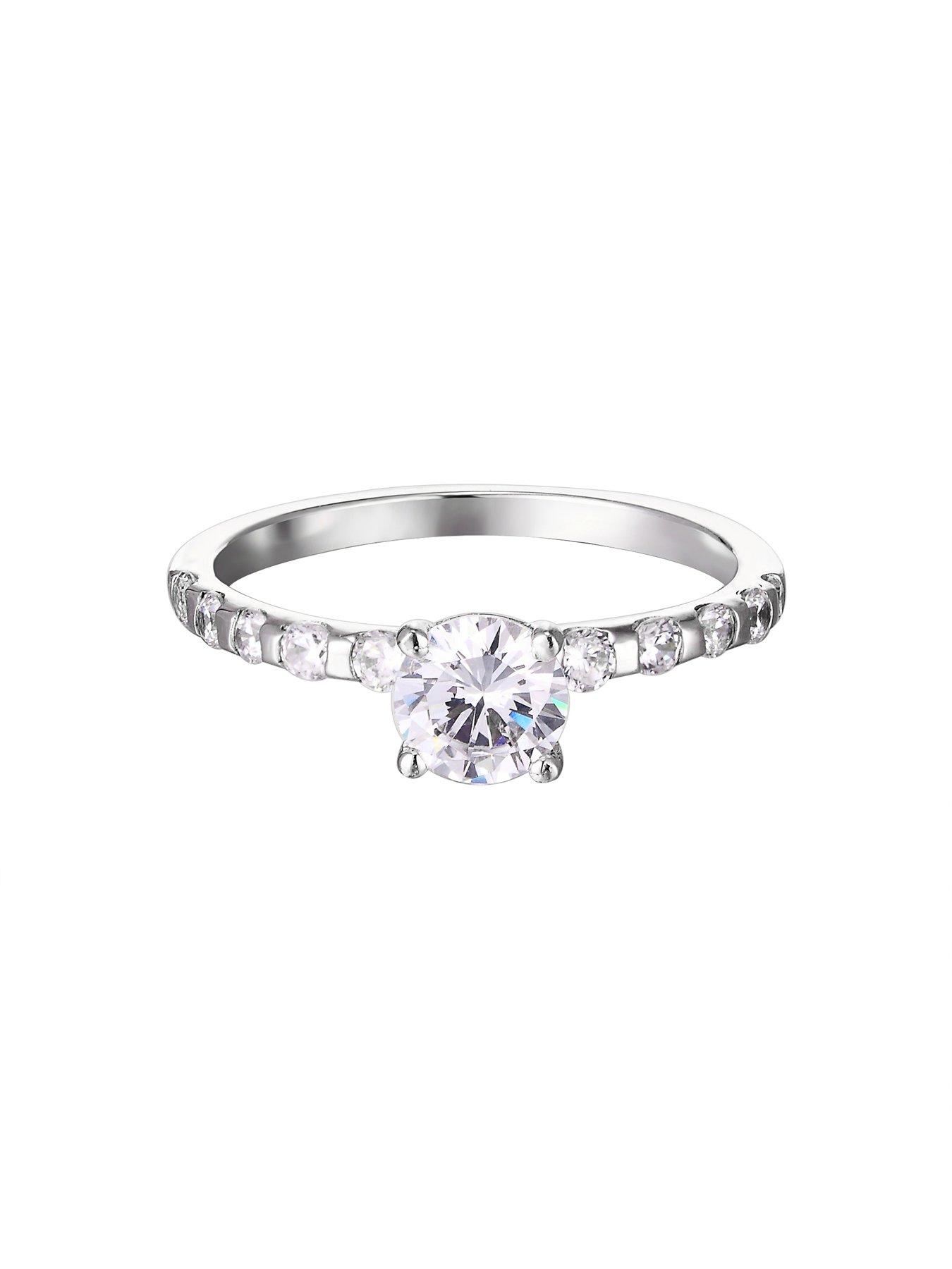 Image 2 of 5 of The Love Collection Sterling Silver Cubic Zirconia Solitaire Ring with Set Shoulders