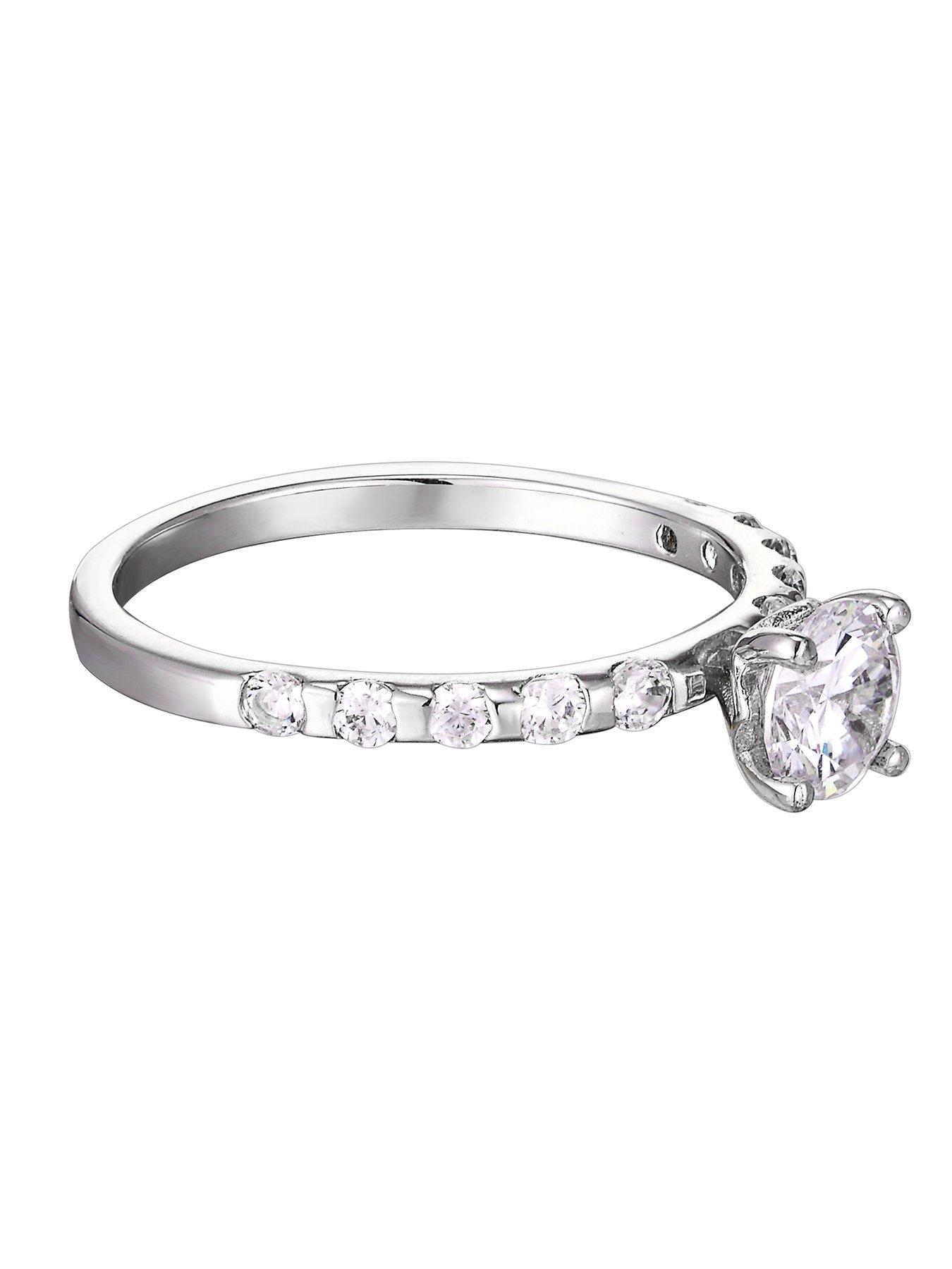 Image 3 of 5 of The Love Collection Sterling Silver Cubic Zirconia Solitaire Ring with Set Shoulders