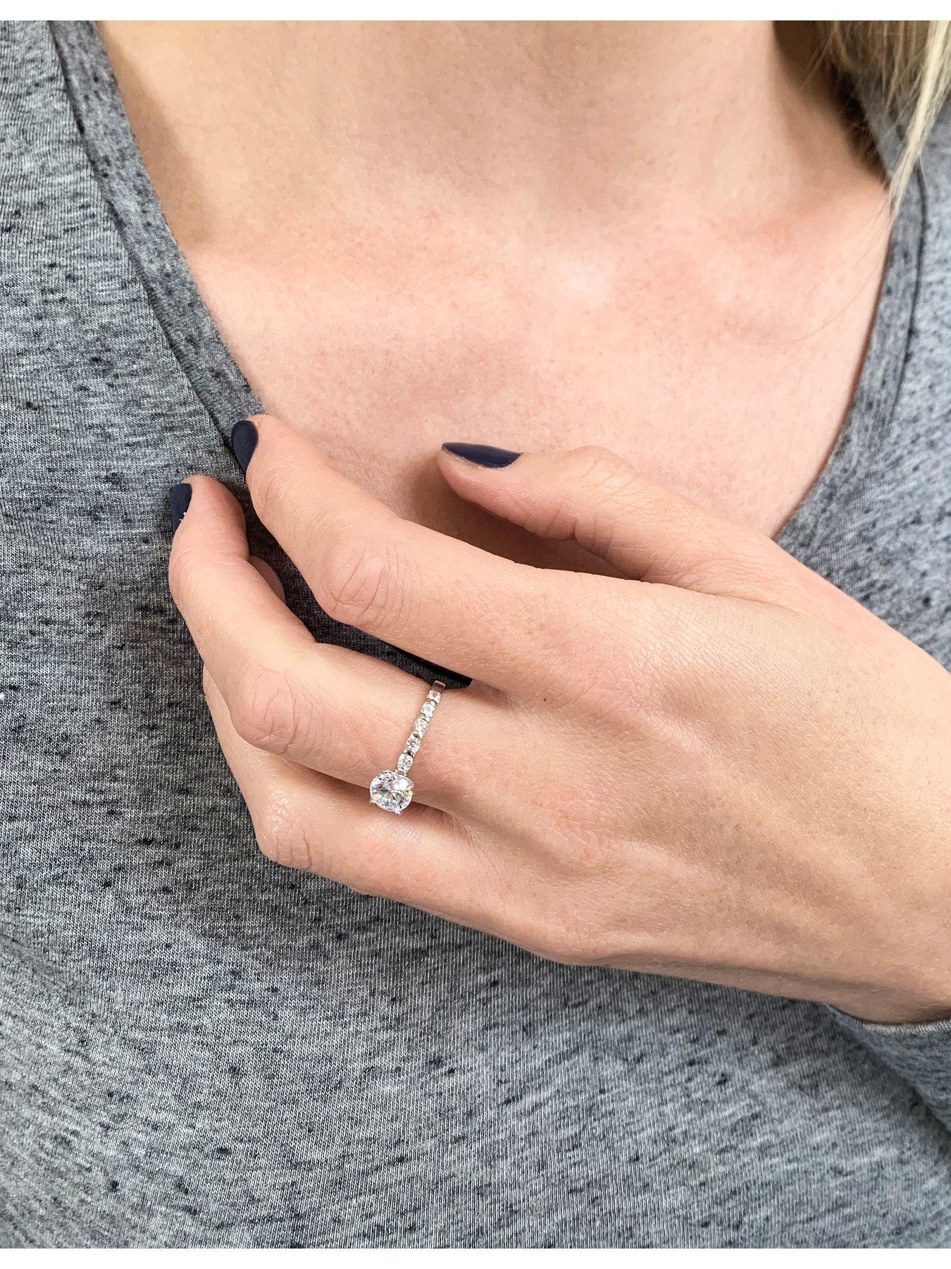Image 4 of 5 of The Love Collection Sterling Silver Cubic Zirconia Solitaire Ring with Set Shoulders