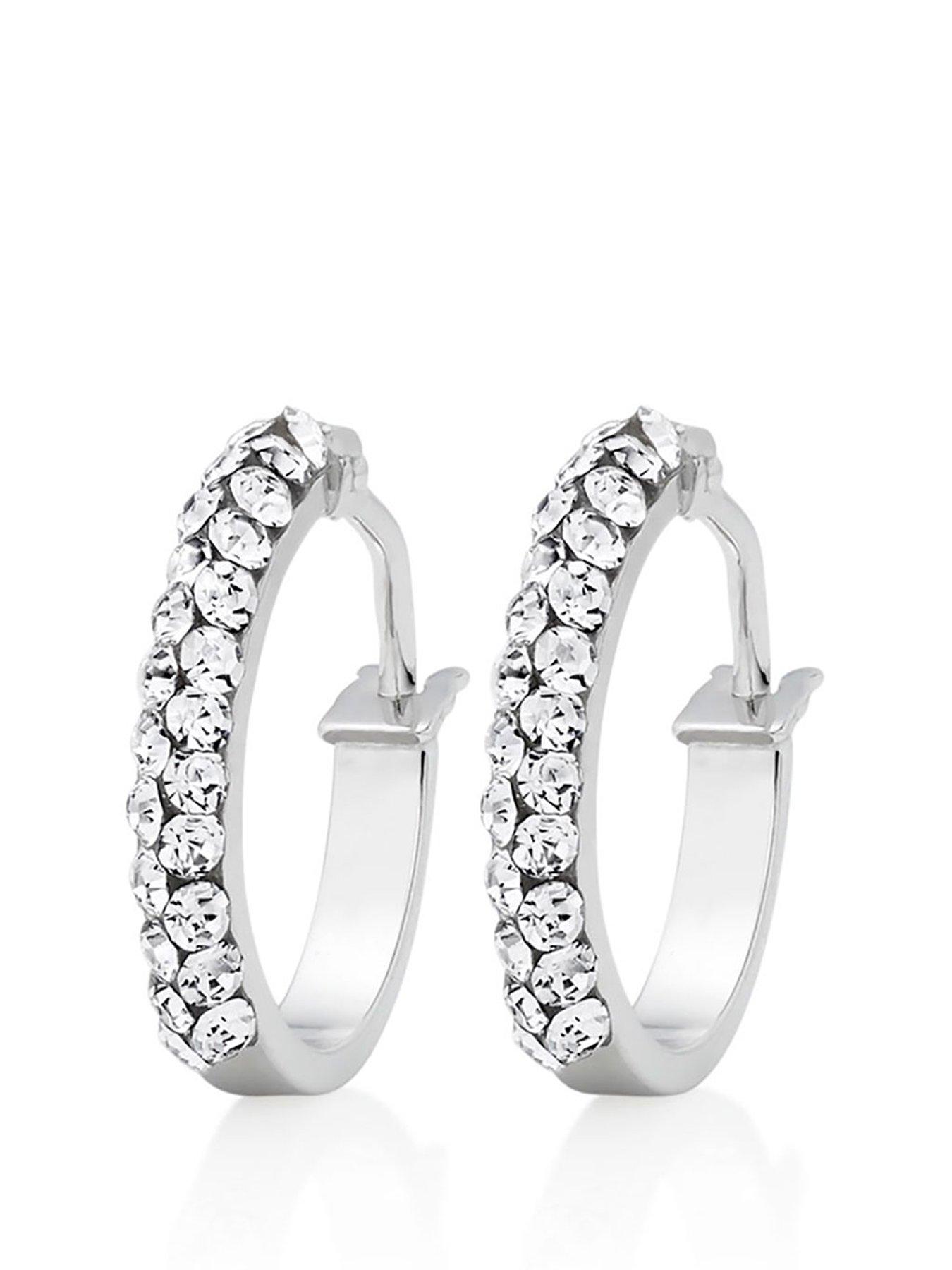 undefined 9ct White Gold Crystal Hoop Earrings