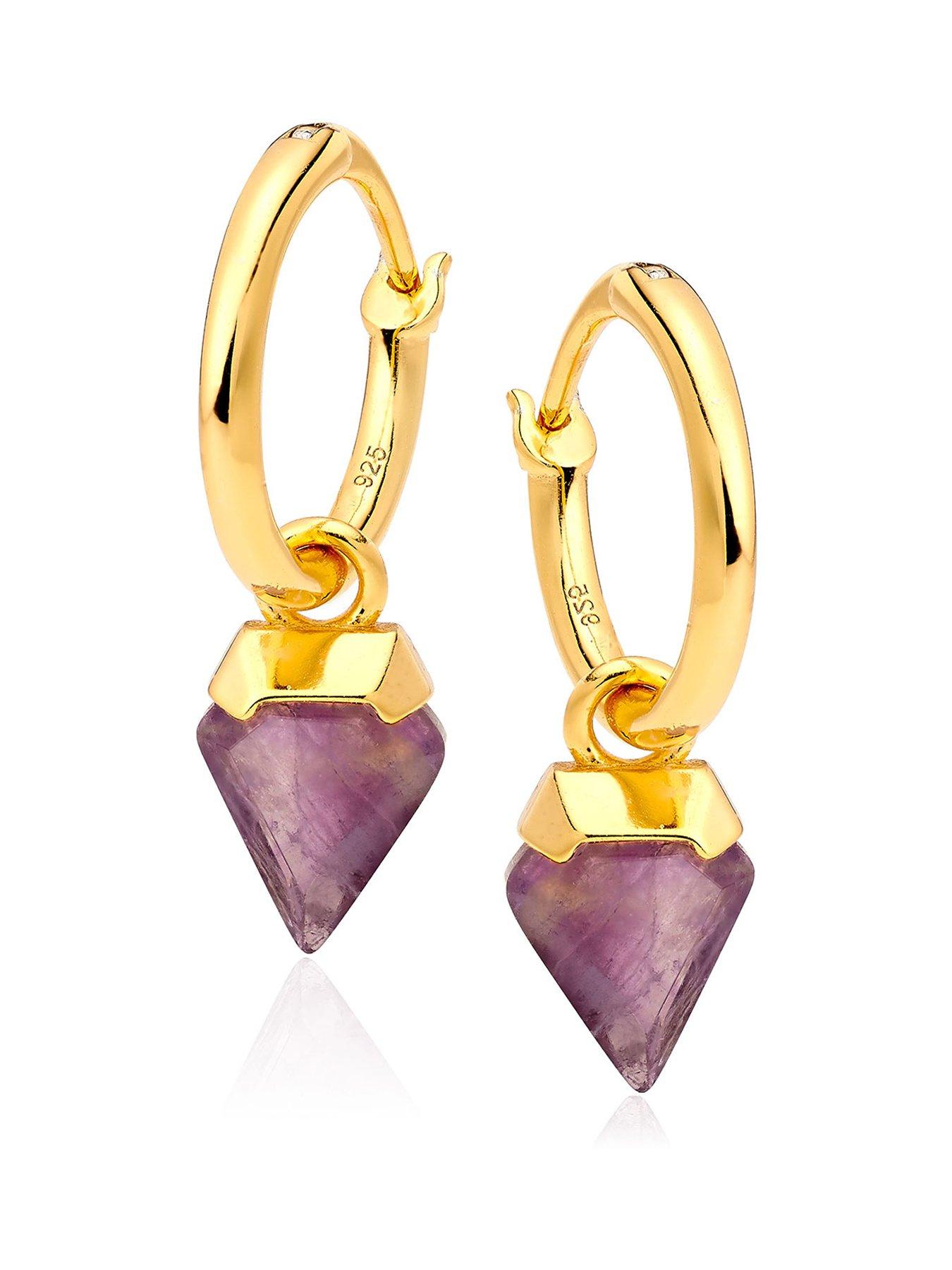 Jewellery & watches 18ct Gold Plated Silver Amethyst Charm Hoop Earrings
