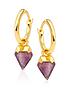  image of beaverbrooks-18ct-gold-plated-silver-amethyst-charm-hoop-earrings