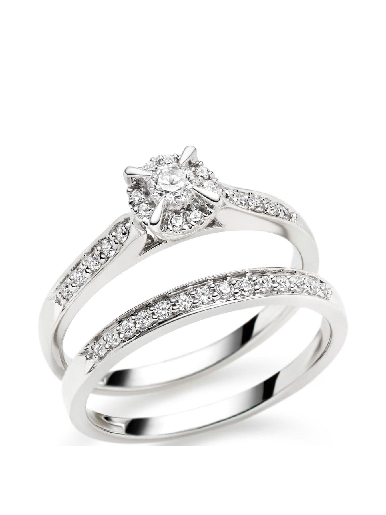 Beaverbrooks 18ct White Gold Diamond Halo Ring Bridal Set