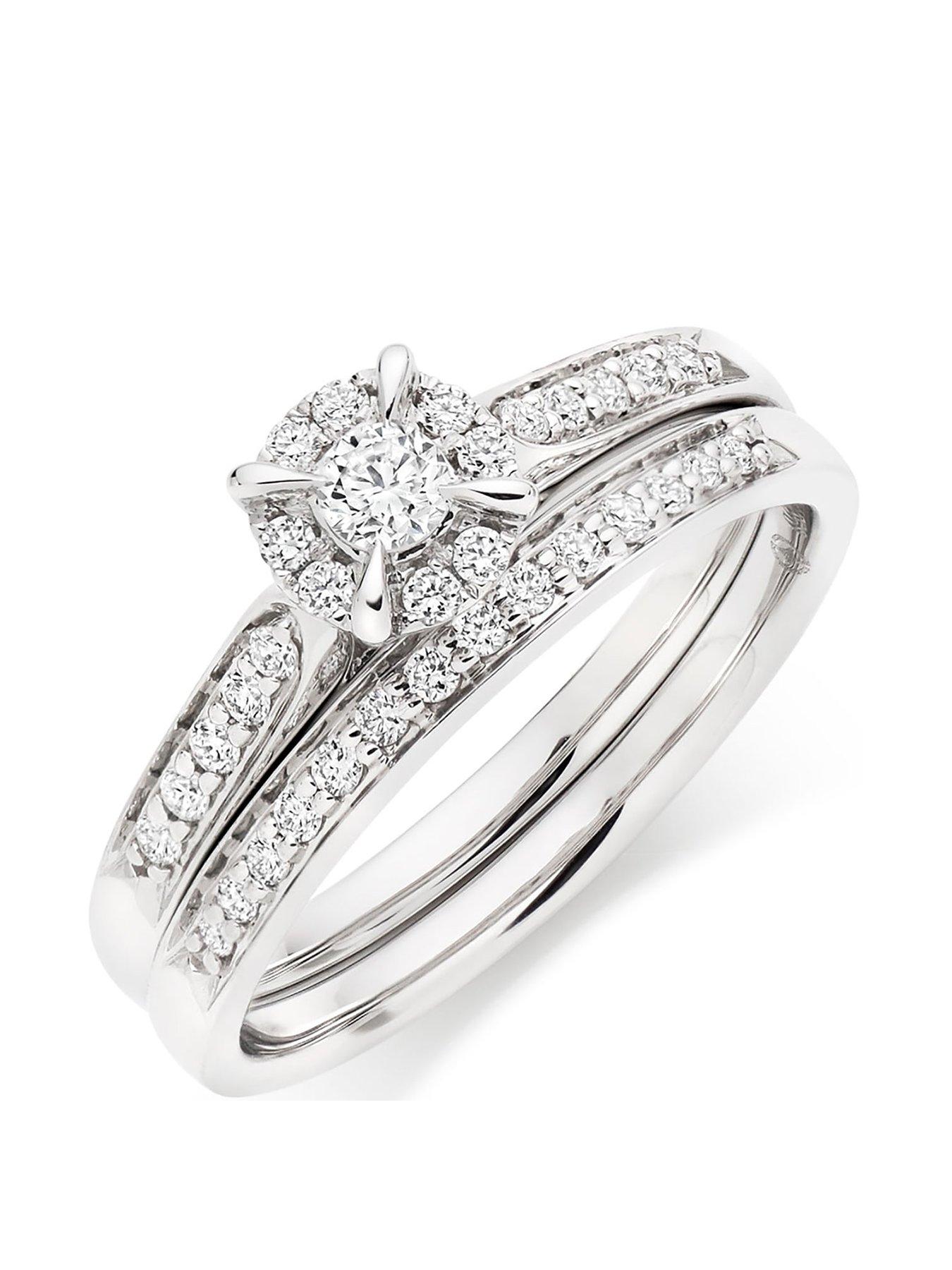Image 2 of 7 of Beaverbrooks 18ct White Gold Diamond Halo Ring Bridal Set