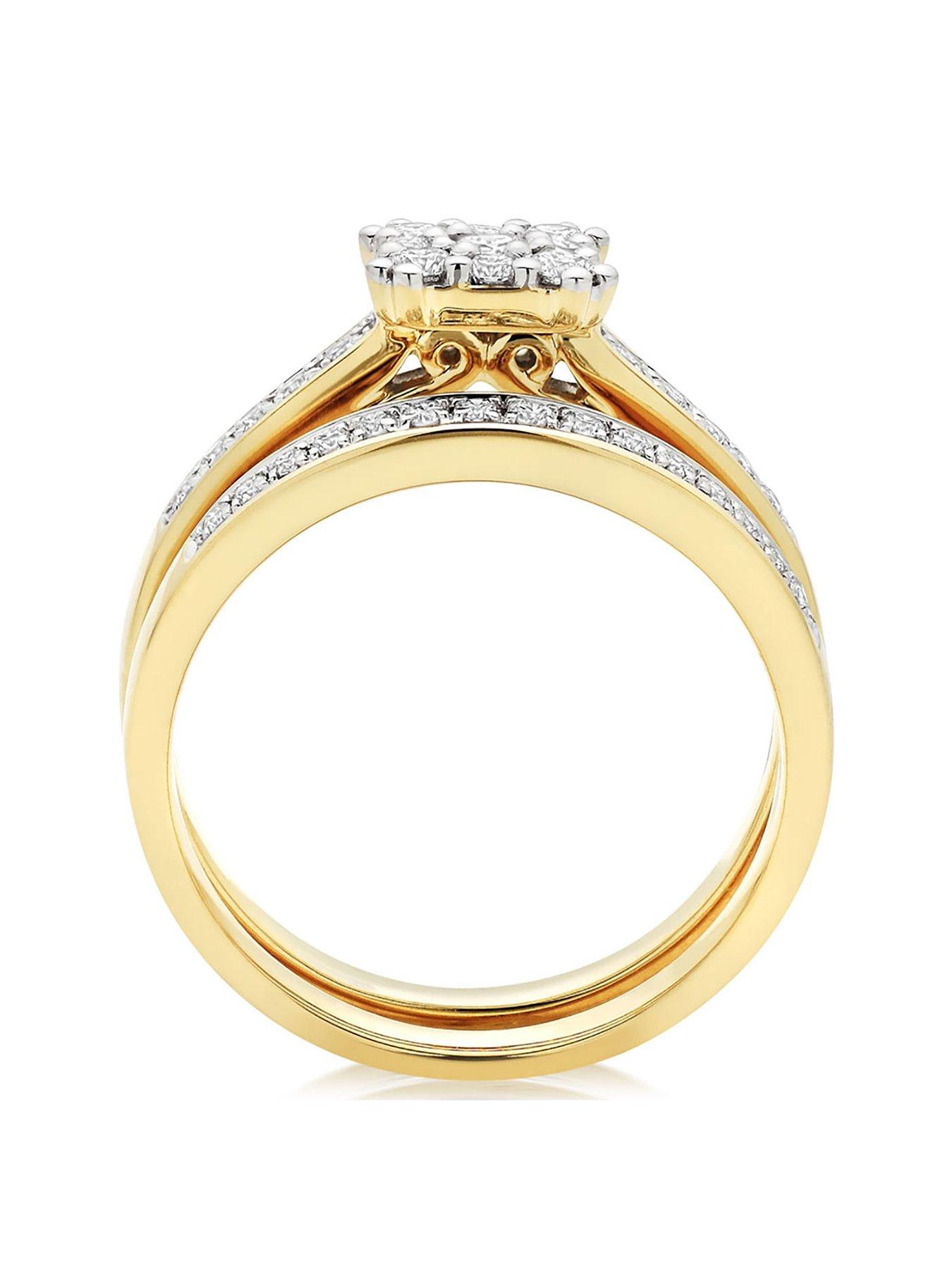 Women 18ct Gold Diamond Cluster Ring Bridal Set