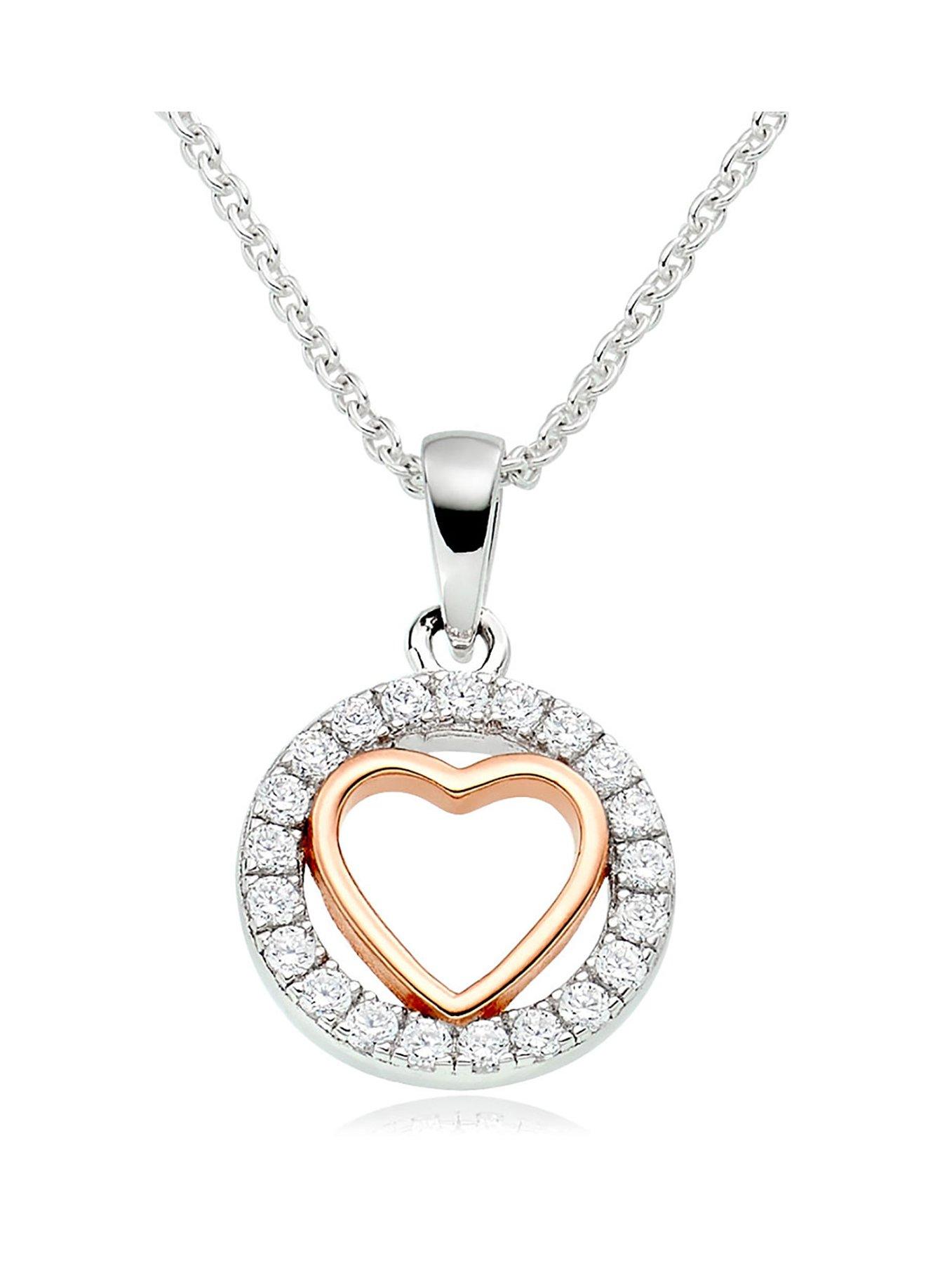 Women Silver And Rose Gold Plated Cubic Zirconia Heart Pendant