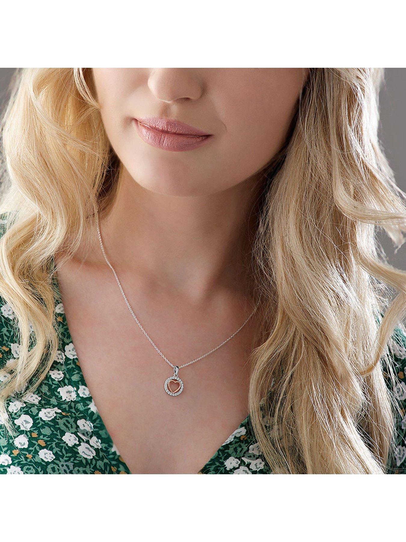 Image 2 of 3 of Beaverbrooks Silver And Rose Gold Plated Cubic Zirconia Heart Pendant