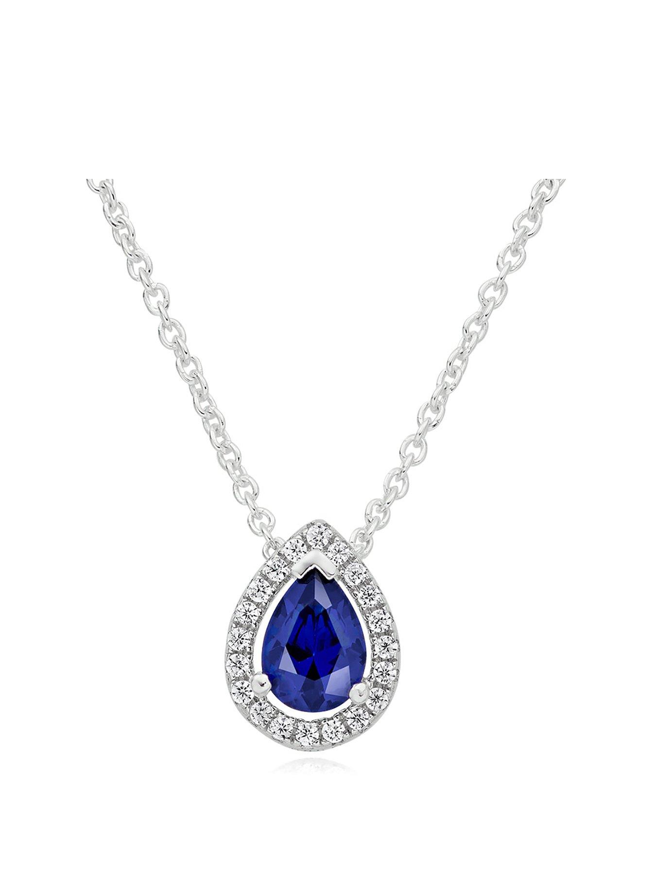 undefined Silver Blue Cubic Zirconia Pear Halo Pendant