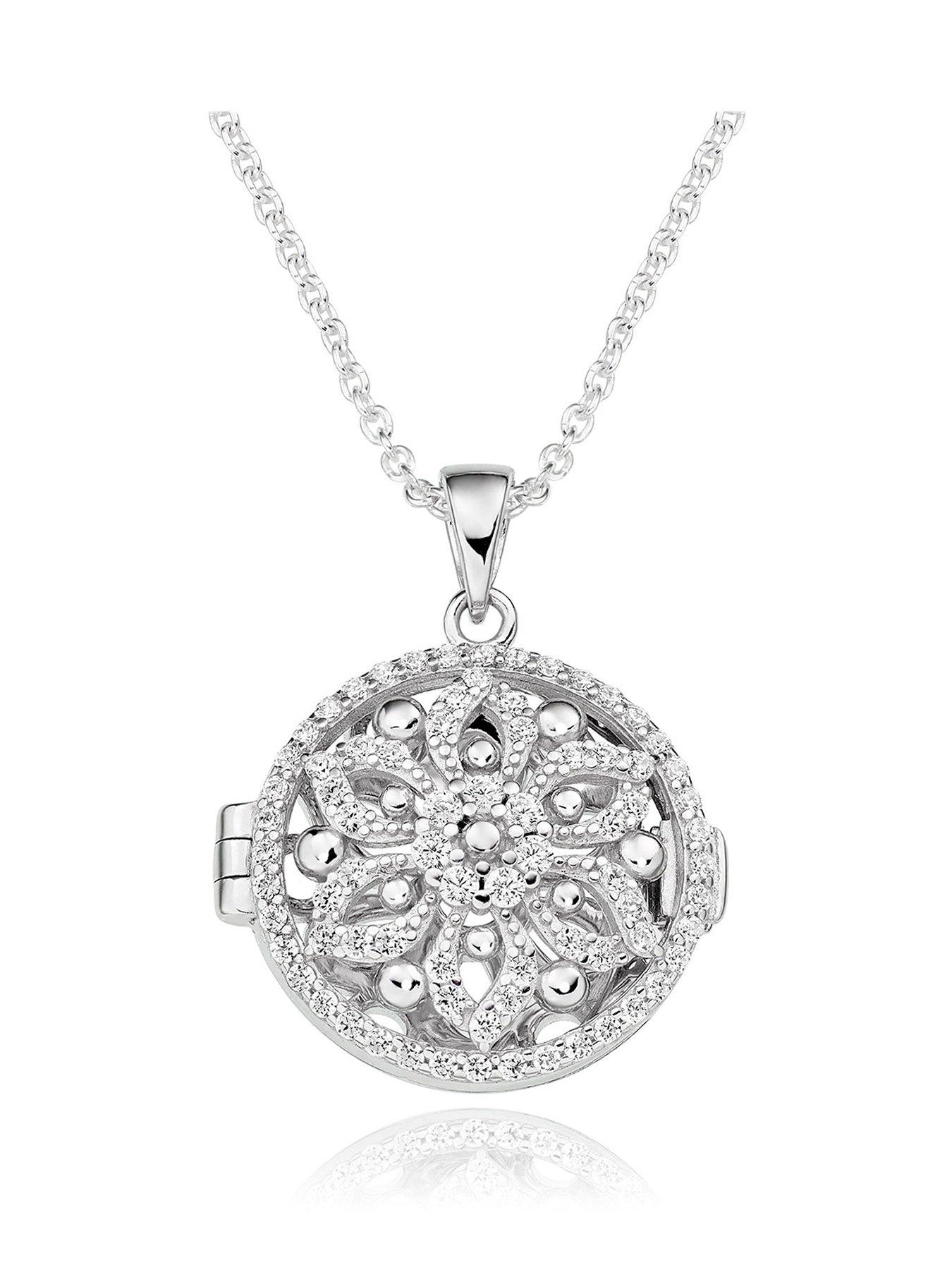 undefined Silver Cubic Zirconia Flower Locket Pendant