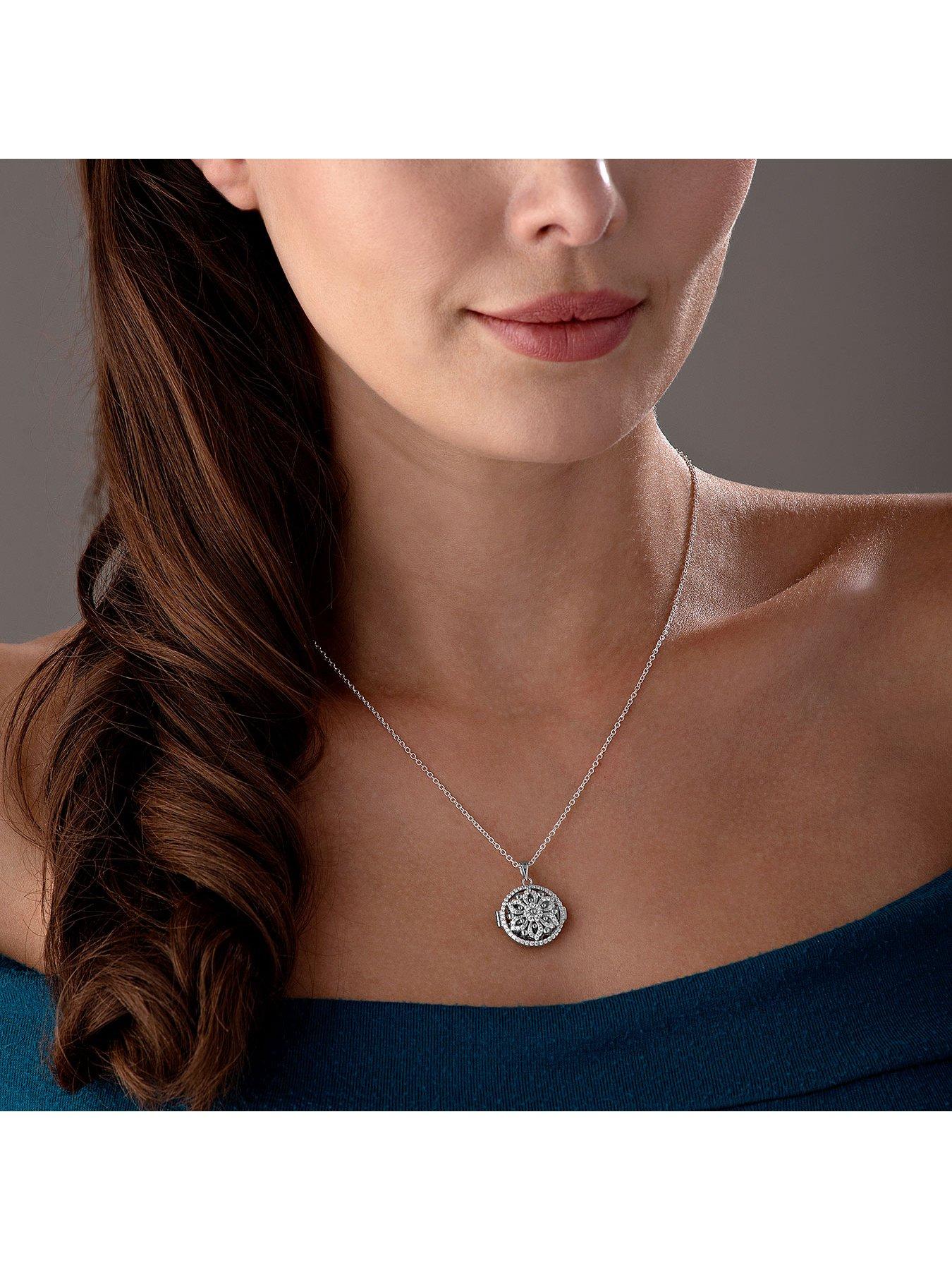 Silver Cubic Zirconia Flower Locket Pendant