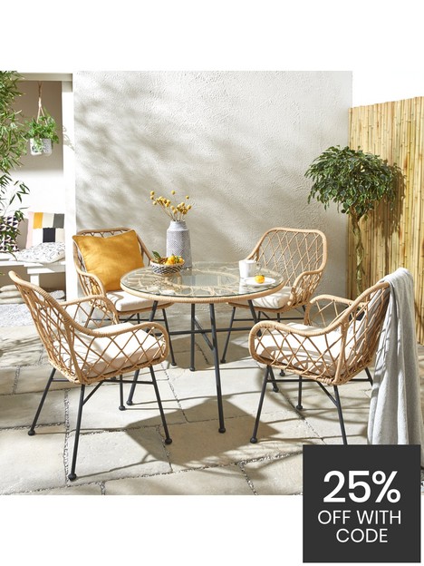 very-home-madrid-cane-effect-4-seater-dining-set