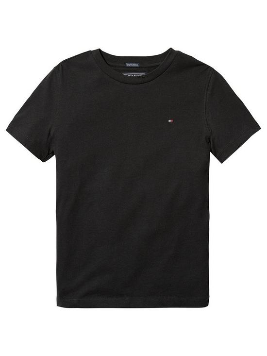 front image of tommy-hilfiger-boys-short-sleeve-essential-flag-t-shirt-black