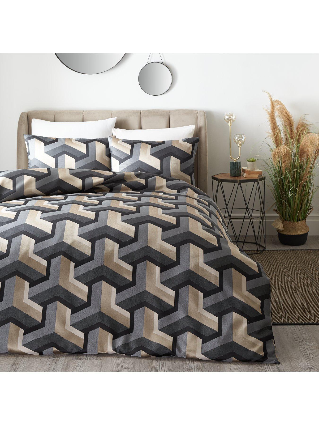 Product photograph of Maddox Geo Jacquard Duvet Cover Set - Black from very.co.uk