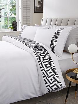 Product photograph of Very Home Greek Key 300 Thread Count Duvet Cover Set - White Black from very.co.uk