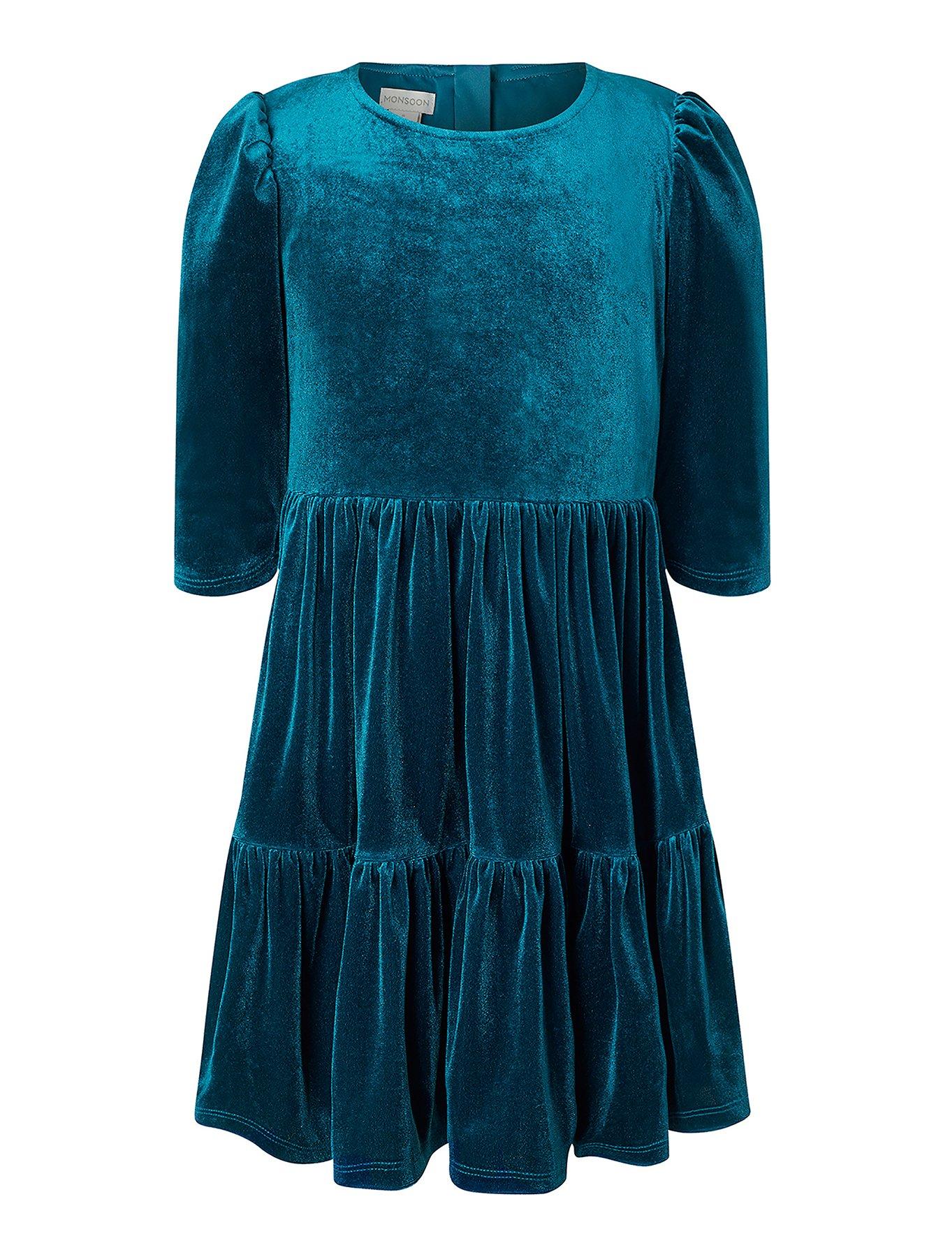 monsoon teal velvet dress