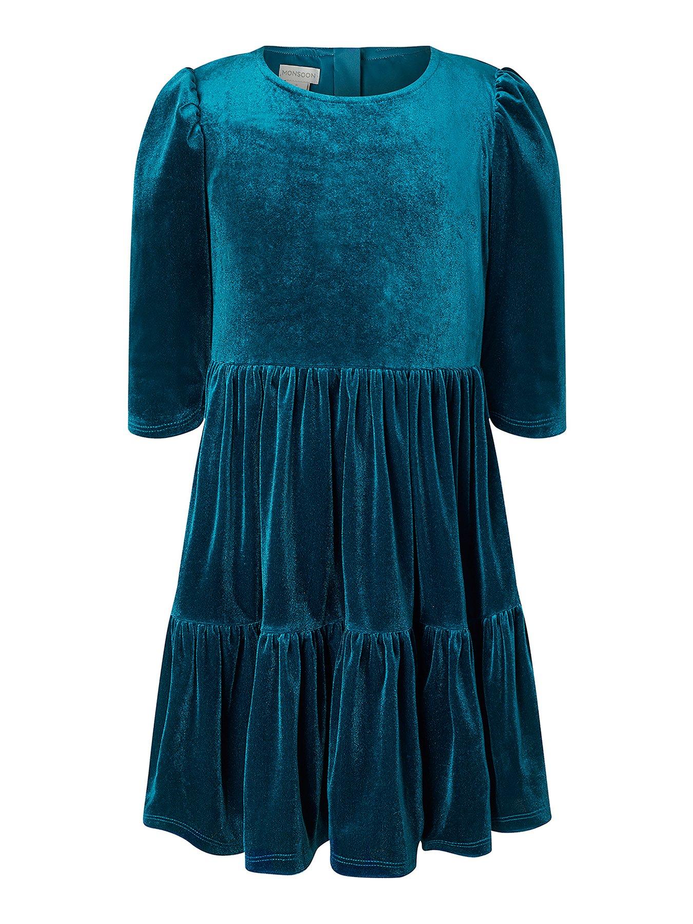 monsoon teal velvet dress