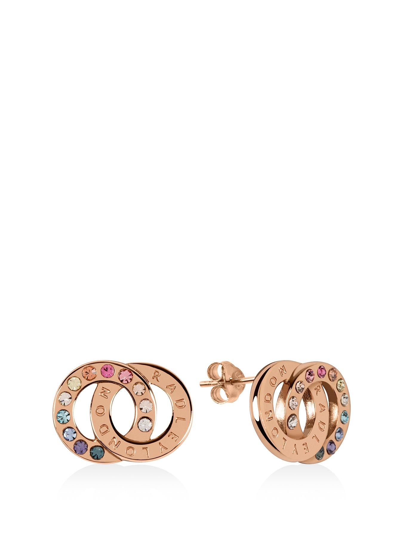 Jewellery & watches Rose Gold Plated Sterling Silver Rainbow Crystal Double Hoop Stud Ladies Earrings
