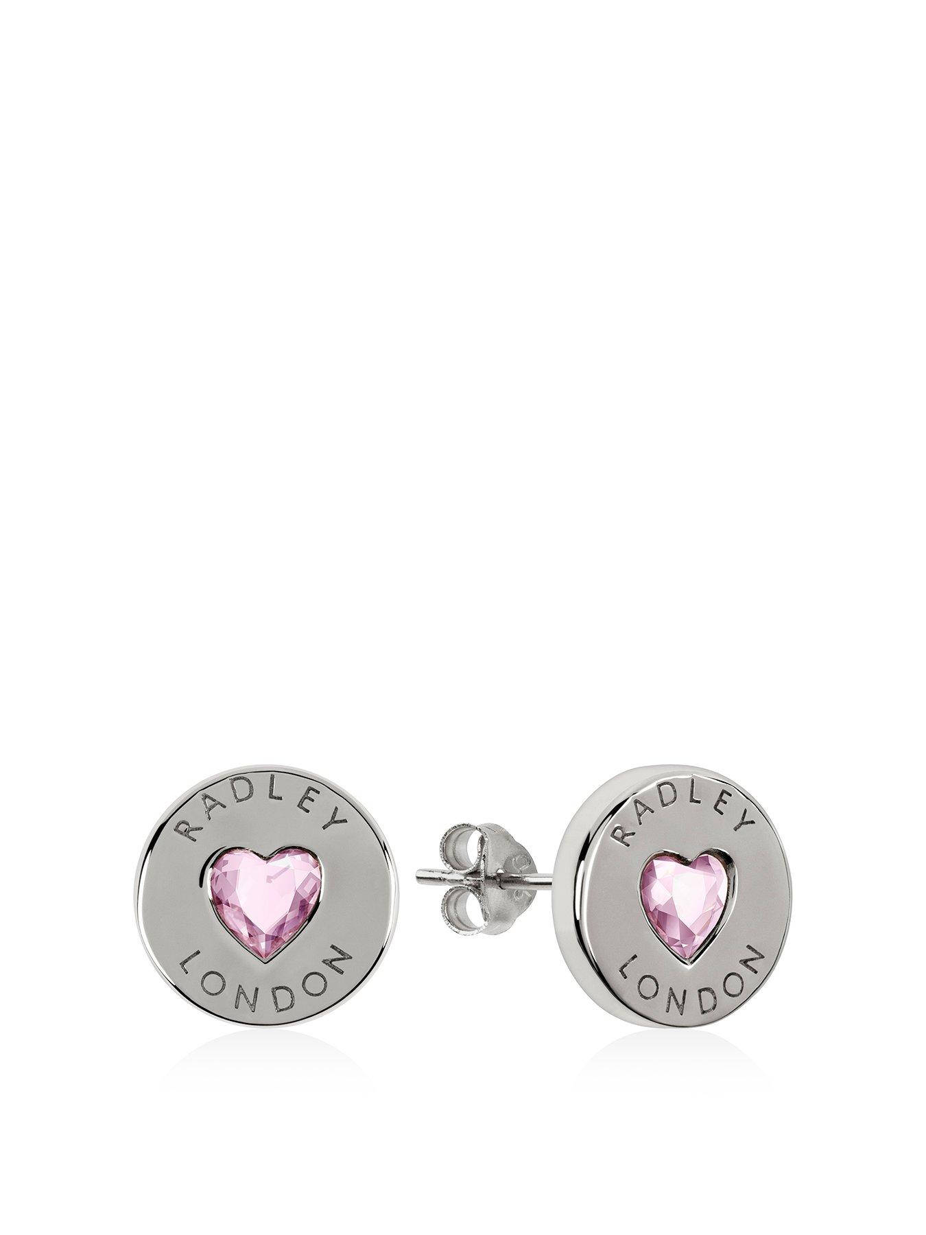 Product photograph of Radley Sterling Silver Pink Crystal Heart Stud Ladies Earrings from very.co.uk