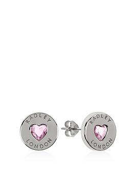 Radley Sterling Silver Pink Crystal Heart Stud Ladies Earrings