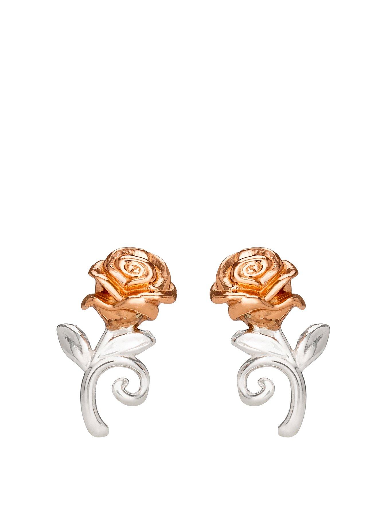 Product photograph of Disney Beauty And The Beast Rose Gold Plated Sterling Silver Rose Stud Earrings from very.co.uk