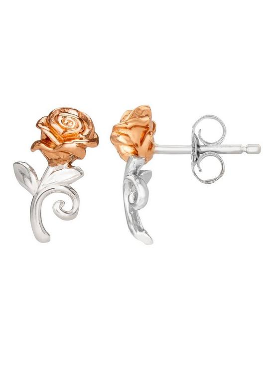 stillFront image of disney-beauty-and-the-beast-rose-gold-plated-sterling-silver-rose-stud-earrings
