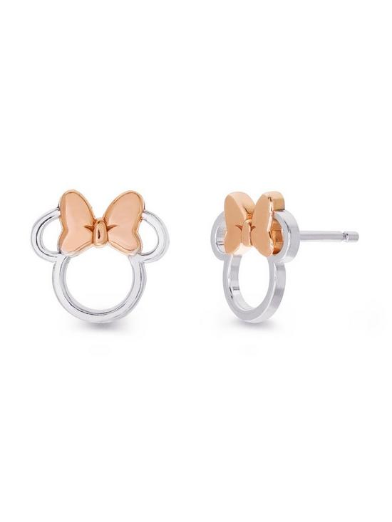 stillFront image of disney-minnie-mouse-sterling-silver-and-rose-gold-bow-stud-earrings