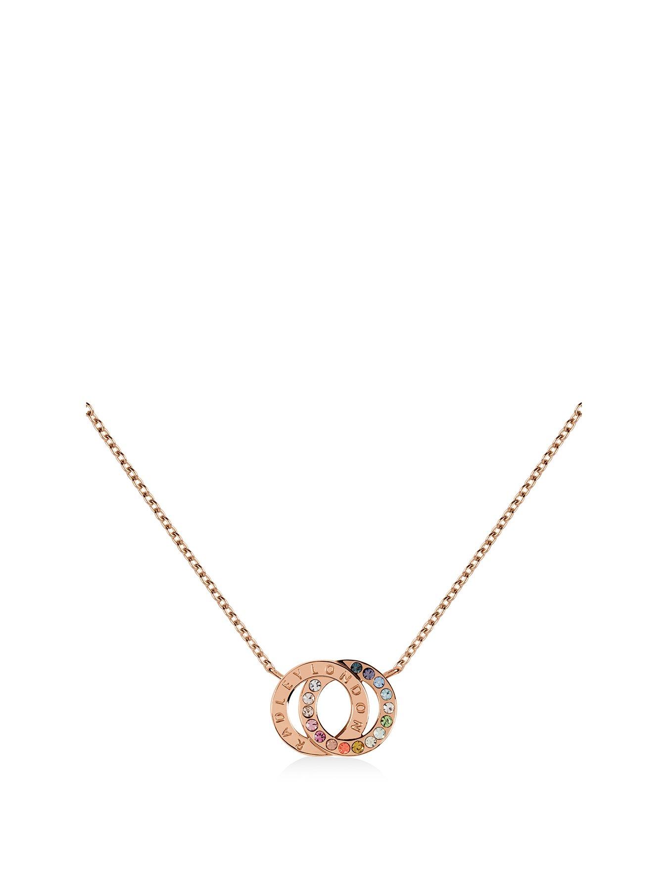 Jewellery & watches Rose Gold Plated Sterling Silver Rainbow Crystal Double Hoop Pendant Ladies Necklace
